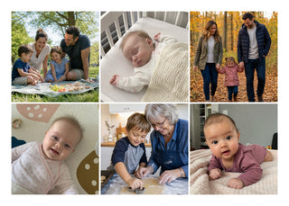 Family Collage landscape personalised poster – 6 family photos in an even grid, with a white border and fine white lines