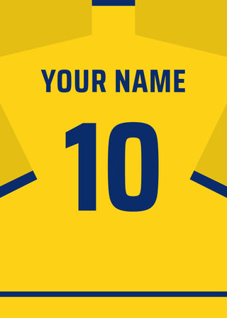 Personalised football shirt poster in Al-Nassr yellow with navy lettering – a name and number on the back