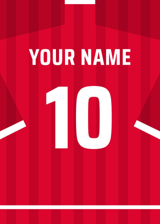 Personalised football shirt poster in Bayern Munich colours – red striped shirt with name and number on the back