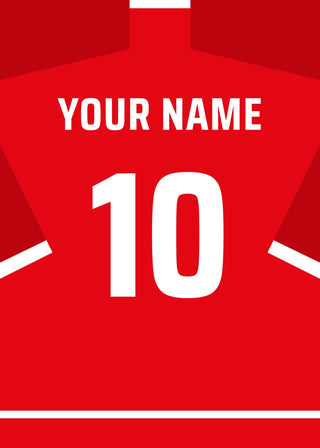 Personalised football shirt poster in Benfica red with white lettering – a name and number on the back
