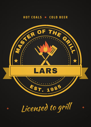 Master of the Grill personalised vintage badge poster – Black & Yellow