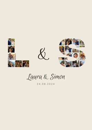 Initials Collage personalised poster – the initials L & S as a photo mosaic for a wedding, on beige