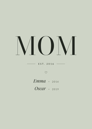 Mom Est. personalised poster with children's names – Sage