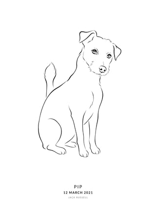 My Dog line art poster – Jack Russell terrier line drawing with name, birthday and breed