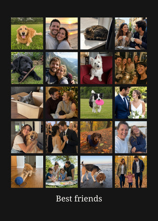 Photo Grid personalised poster – 20 photos of friends and pets in a grid on black