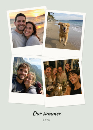 Polaroid Collage personalised poster – four instant-camera style photos scattered across the poster, on sage