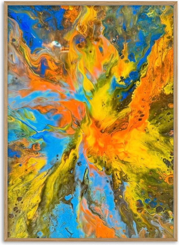 Solar Bloom by Da Winters - orange, yellow and blue acrylic flowing out from a single point