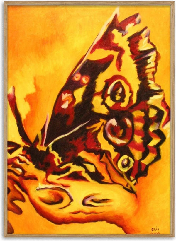 Butterfly in Amber by Cristina Iacob - maroon and scarlet butterfly wings against a ground of amber and gold