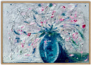 Pink Blossoms in a Blue Vase - Marina Agre