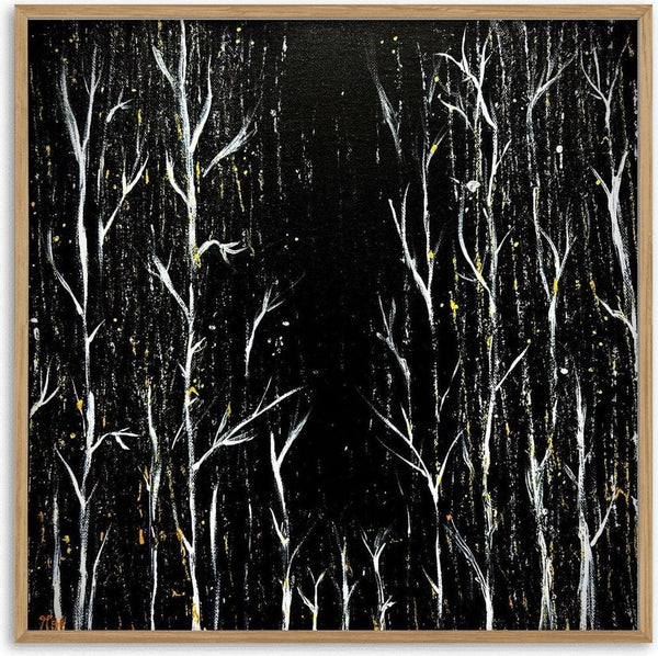 White Birches at Night by Marcel Herrmann - slender white birch trunks crowded against a black ground