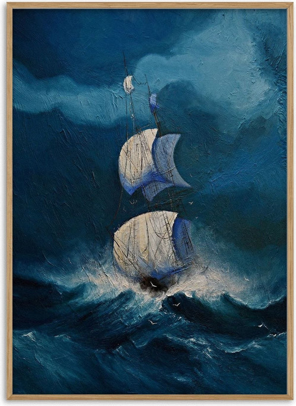 Sails in the Dark Swell by Justyna Kopania - a ship under white sails in a heavy blue swell
