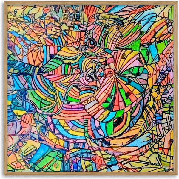 Colour Mosaic by Ronald Rumell - an all-over abstract of small facets in pink, turquoise and yellow