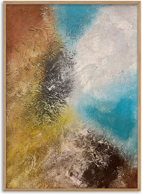 Shifting Ground by Miguel Lemos - rust and ochre meeting turquoise in heavy scraped paint