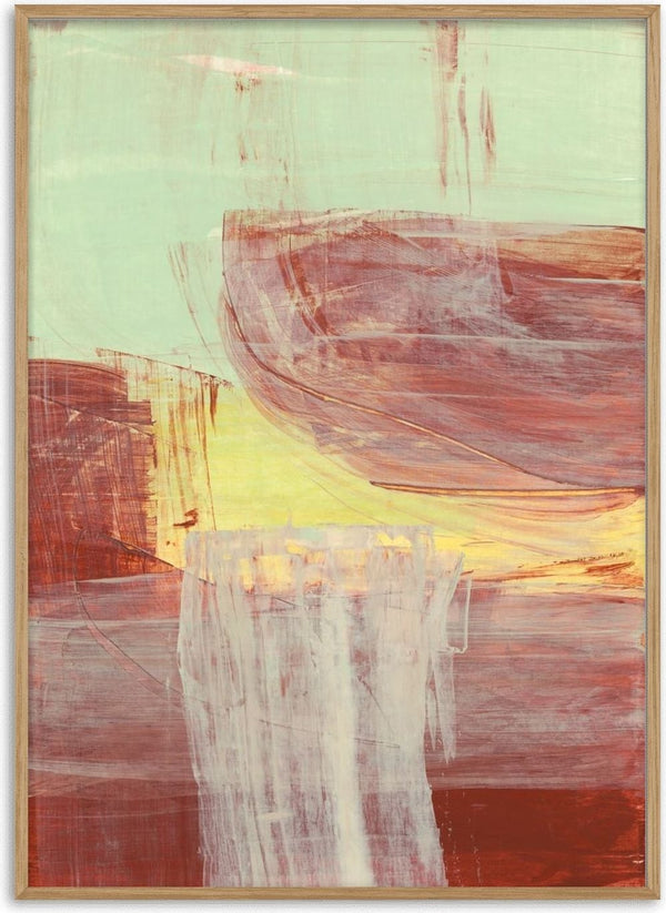 abstract layers and forms 1 by Iris Lehnhardt - rust red curves and a pale column on mint green