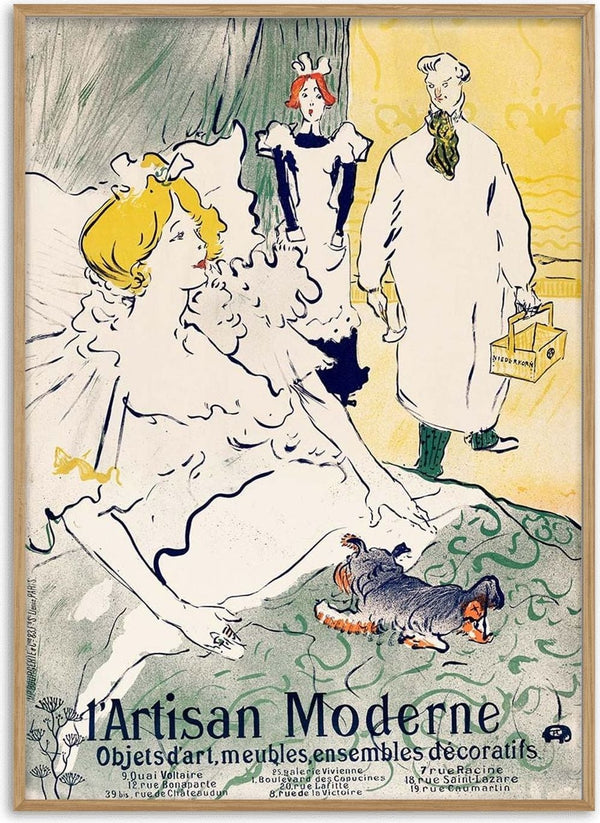 Artisan Moderne poster by Toulouse-Lautrec featuring elegantly dressed figures and a dog in an ornate interior.