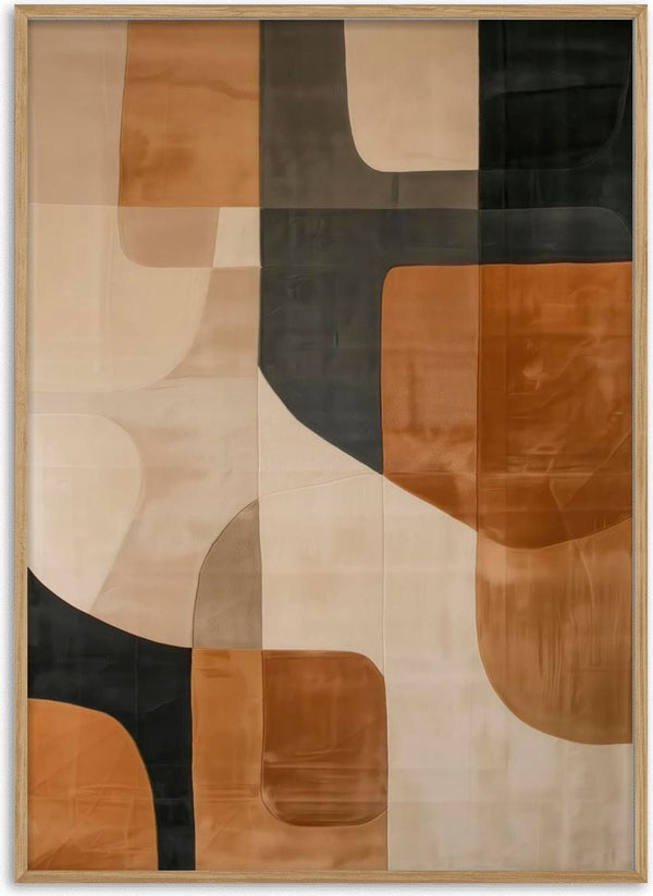 Abstract area rug with curved shapes in beige, brown, and dark gray tones; Autumn Dream 02 collection.