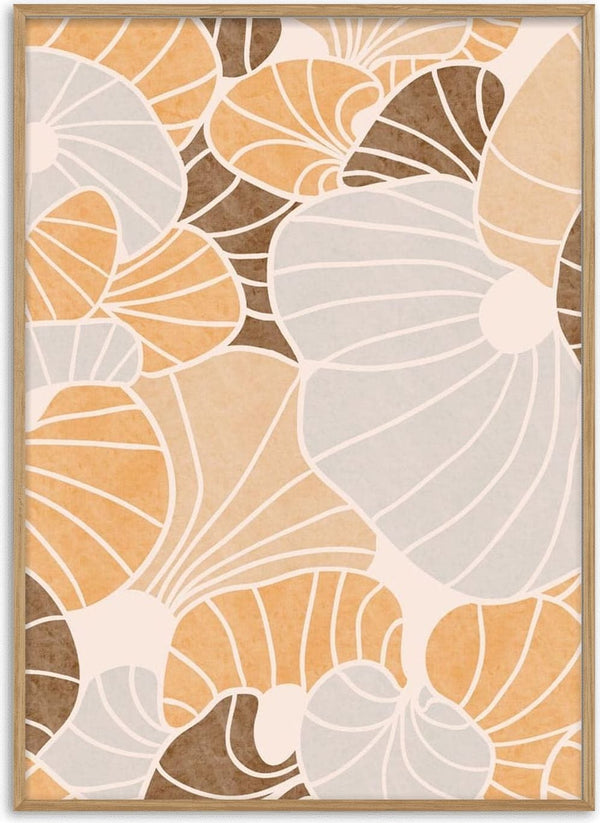 Abstract illustration of overlapping brown, beige, and tan shells on a Brown Shells poster.