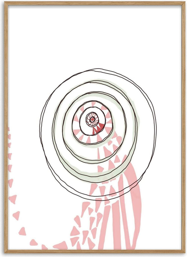 Bug Giant by Miss Maureen - black spiral shell above pale pink triangles on white