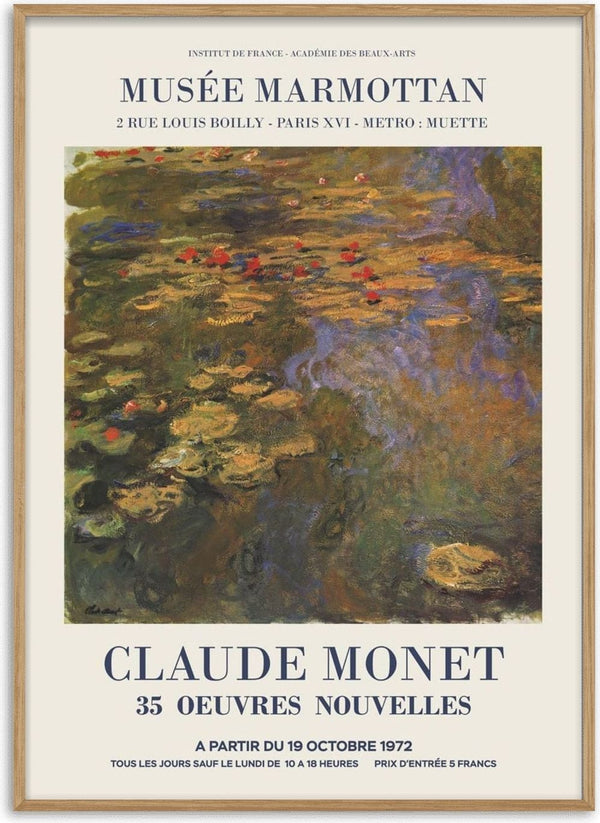 Poster for Claude Monet exhibition at Musée Marmottan, featuring an Impressionist painting with event details.
