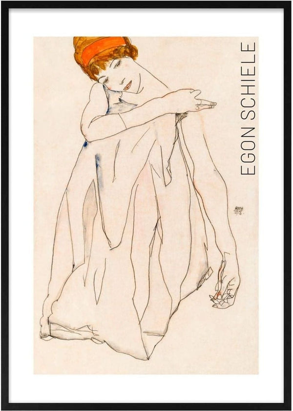 Poster of "Dancer" (1913) by Egon Schiele, featuring a stylized figure with orange headwear.