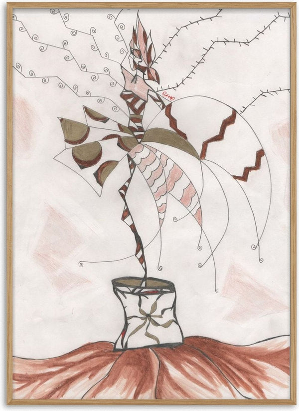 Earth Fairy by A Sleepy Spirit Art - a winged figure drawn in fine line standing on brown earth