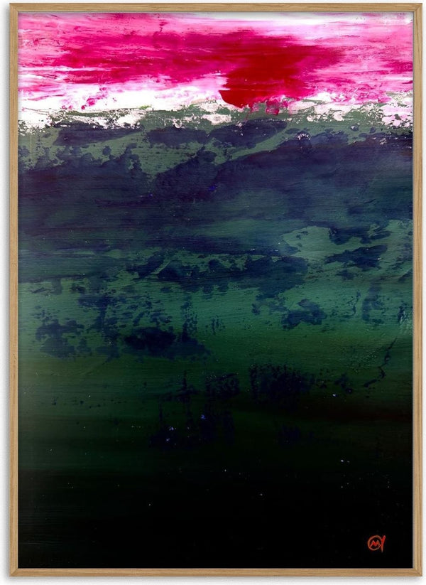 Emerald and Carmine by Marina Agre - a crimson sky above deep emerald and near-black