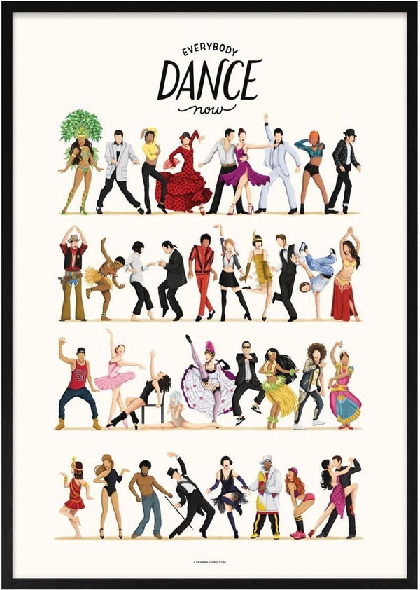 Poster for Everybody Dance Now by Nour Tohme featuring diverse dancers in colorful costumes and dynamic poses.