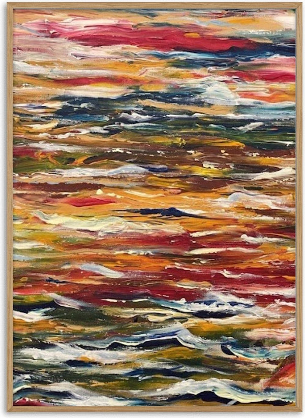 Feelings by Tonia - broken horizontal bands of red, ochre and deep green in thick knife strokes