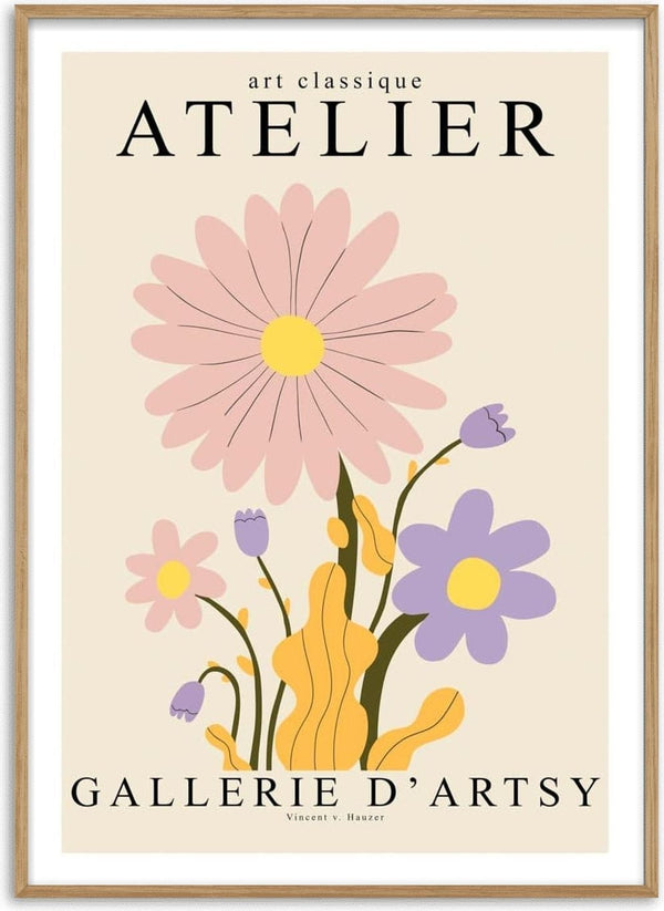 Poster with pastel flowers and "Atelier Gallerie D'Artsy" displayed for the Flower Exhibition - Vincent V Plakat.