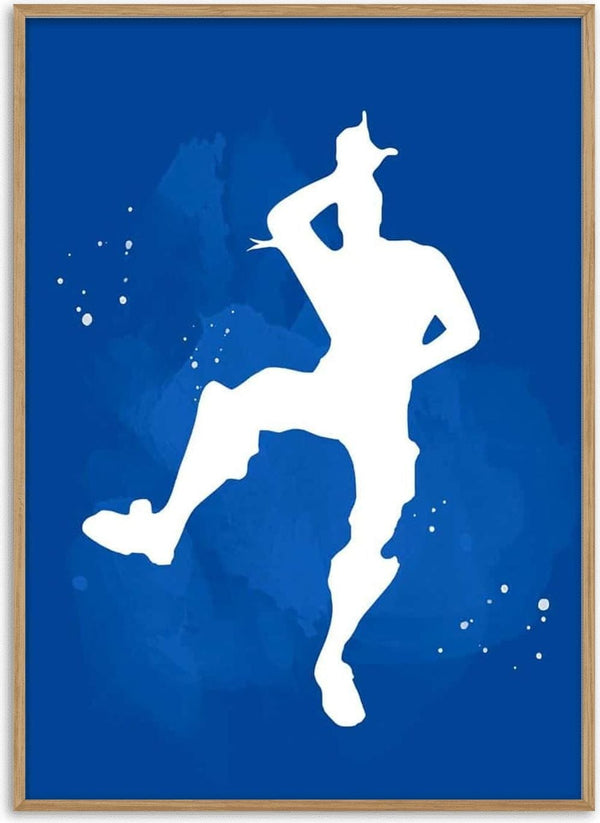 Silhouette of a character doing a Fortnite dance on a blue background, featured on the No 01 Gamer poster.