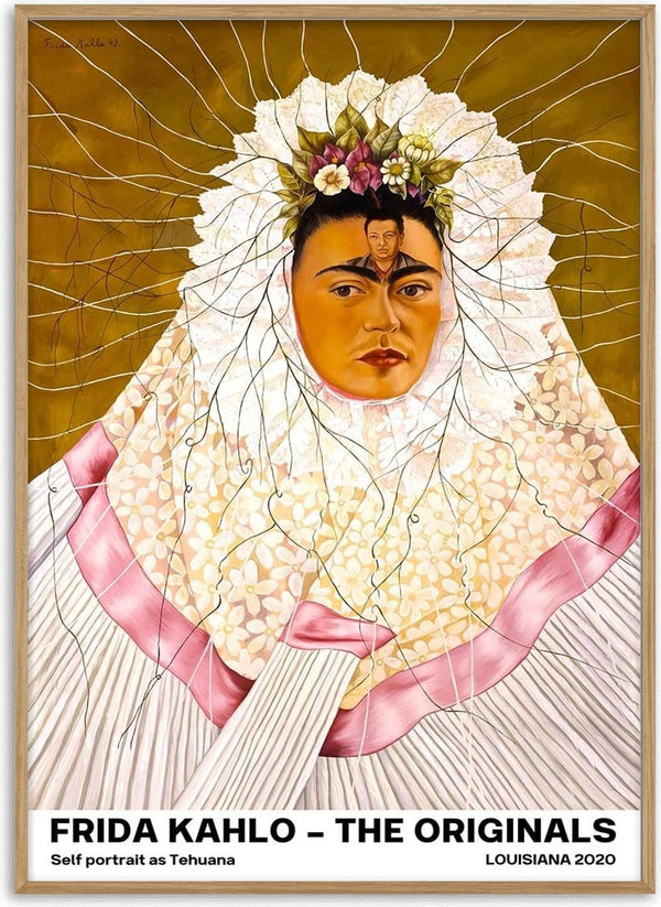 Frida Kahlo self-portrait as Tehuana with intricate headdress, featured on a product page.