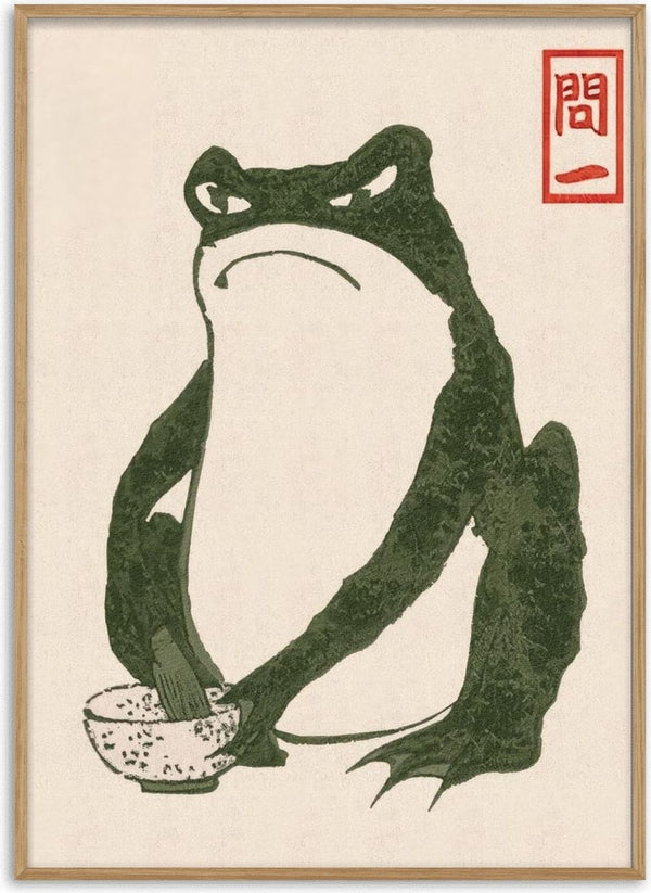 Illustration of a grumpy toad mixing in a bowl, featured on the Grumpy Toad I - Matsumoto Hoji product page.