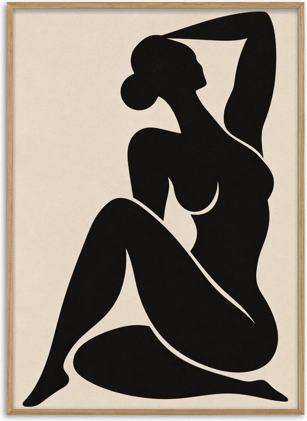 Abstract Black Nude Woman by TimlessArtworks - a seated silhouette cut in flat black on cream
