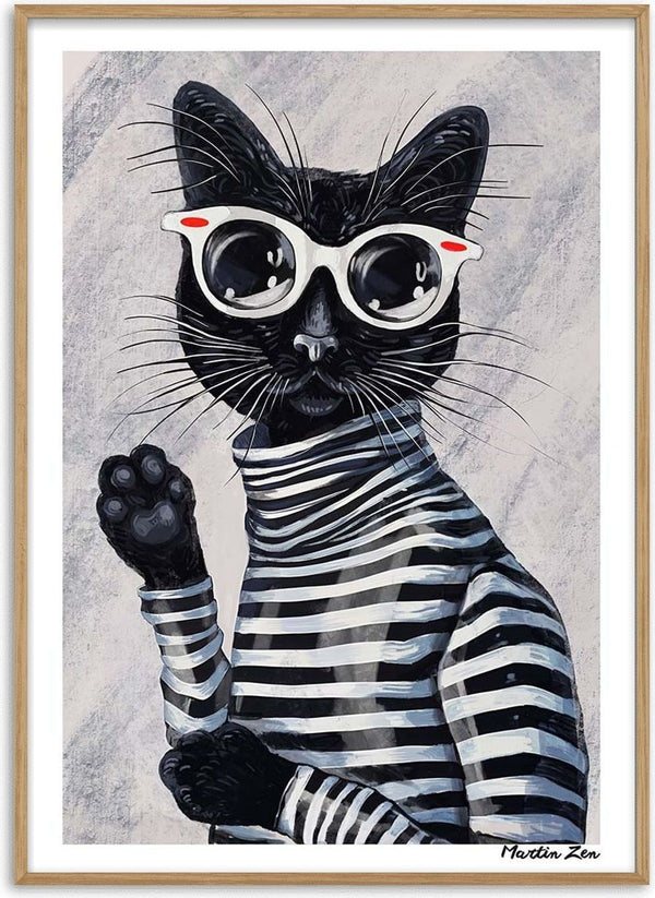Stylish black cat in striped shirt and white sunglasses from Im Kitty by Martin Zen.