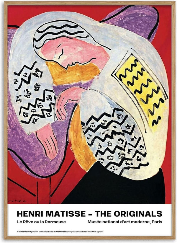 Colorful abstract painting of a sleeping woman with flowing patterns, featured on the La Rêve ou La Dormeuse product page.