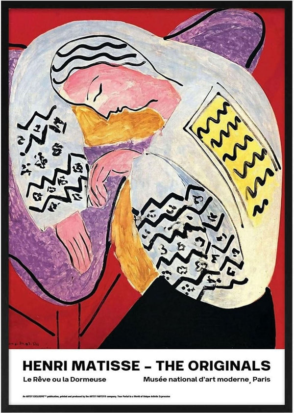 Colorful abstract painting of a sleeping woman with flowing patterns, featured on the La Rêve ou La Dormeuse product page.