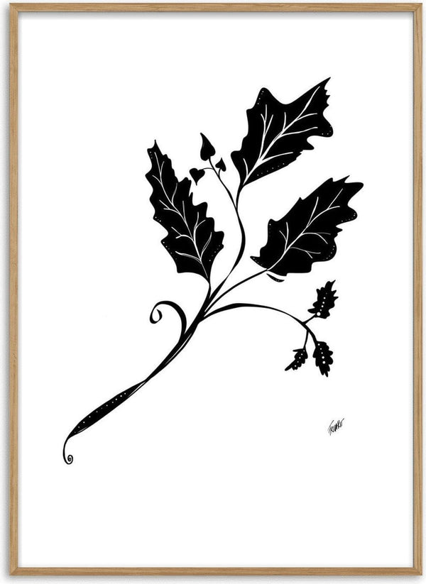 Leife by FridaRit - a black stem with three lobed leaves, their veins drawn as fine white lines