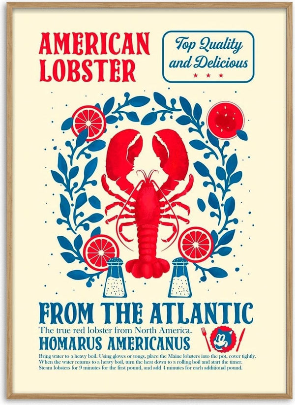 Poster featuring an American lobster with text highlighting top quality Atlantic lobsters from Lobster Kitchen.
