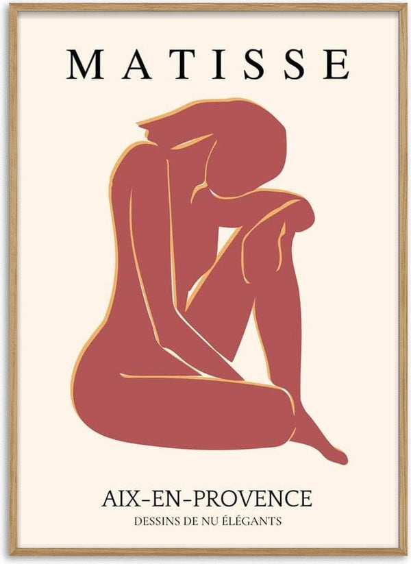 Red Matisse-inspired abstract cutout of a seated nude figure with "Aix-en-Provence" text below.