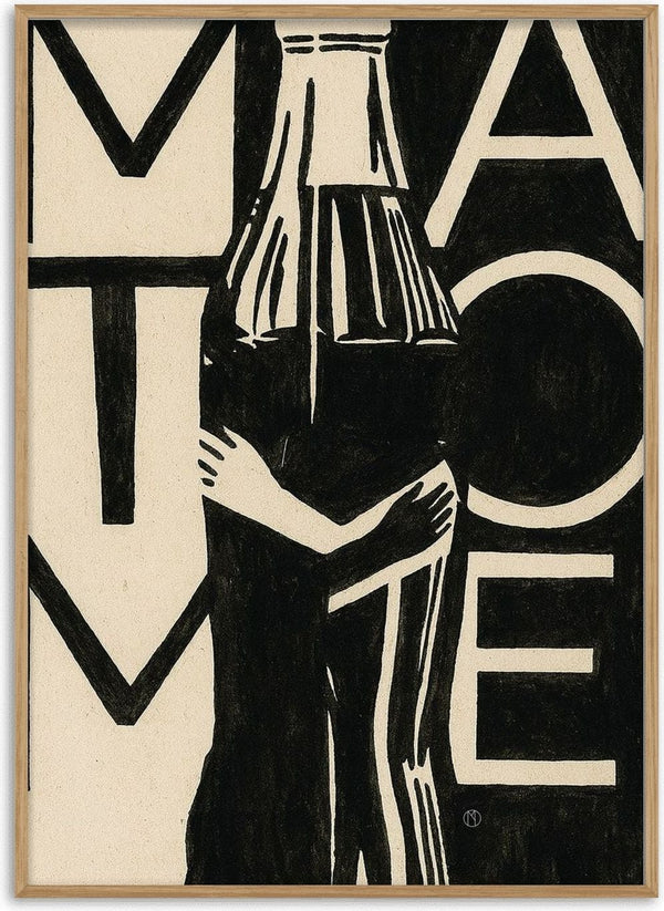 Matome by Monyuri - black and cream typographic print of two embracing figures shaped like a bottle