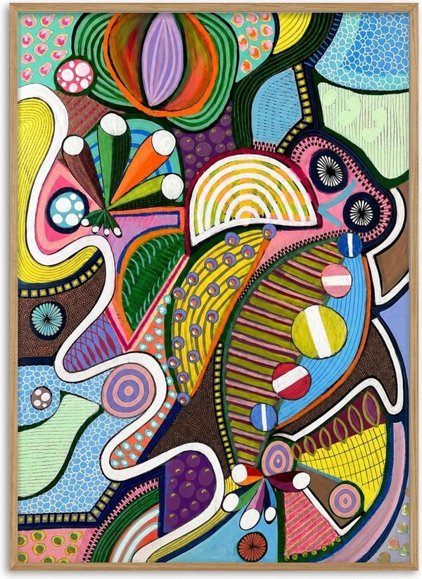 Peaceful Power by LGDyrby - interlocking shapes filled with stripes, dots and rings in yellow, pink, turquoise and green