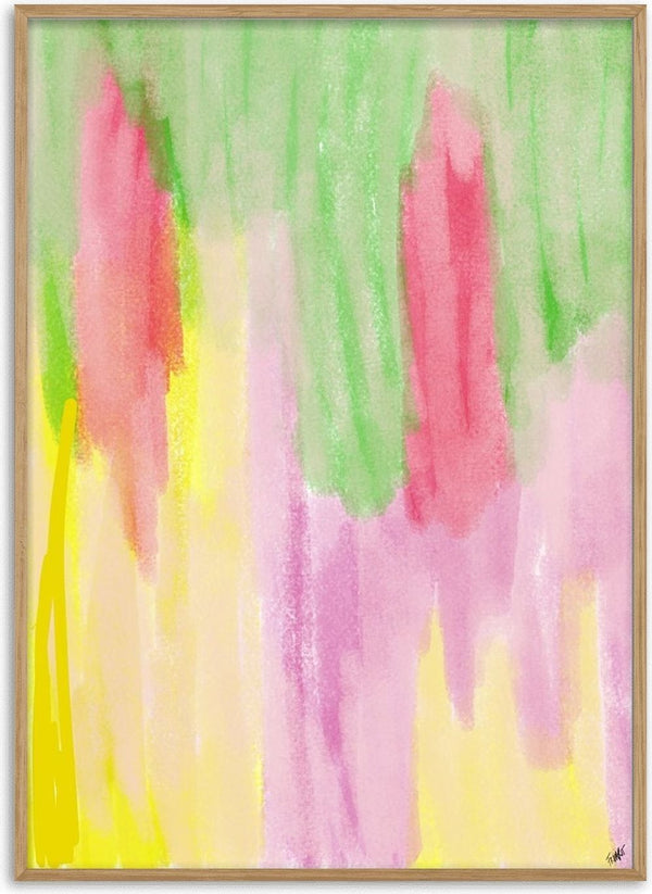 Pinky flow by FridaRit - vertical strokes of pink, spring green and lemon yellow running down the sheet