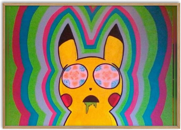 Psykemon by Luigi Monti - a wide-eyed yellow Pikachu in radiating bands of pink, green and blue