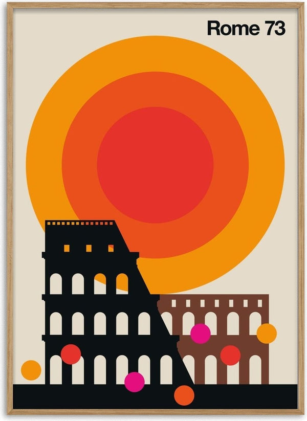 Rome 73 by Bo Lundberg - black Colosseum against a large orange and red sun