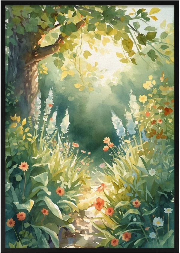 Secret garden by Ohkimiko - sunlight through green leaves onto white foxgloves