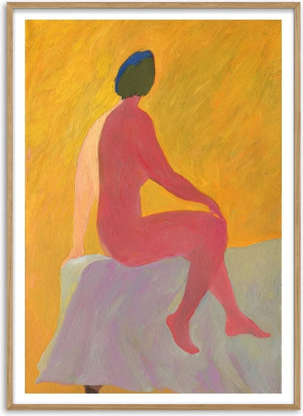 Abstract artwork of a seated nude figure with vibrant colors, from Silence is the Element by Martina Karlsson.