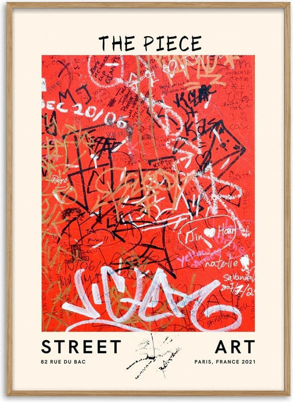 Red graffiti artwork with overlapping black scribbles and tags, titled "The Piece no. 2" street art print.