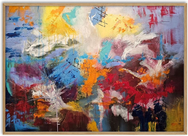 Symphony of colour by Sabine Halbrock - yellow, orange, turquoise and crimson with black hatching