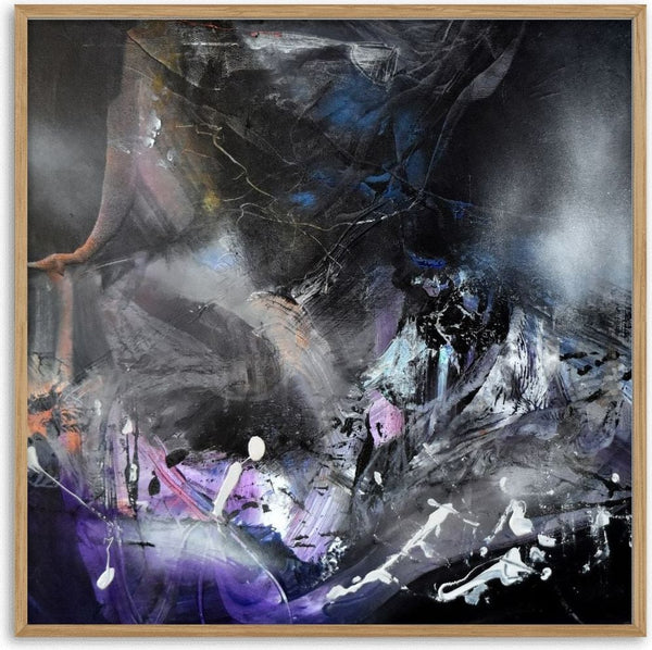 The Wonderful Morning Dreams of Alice (30) by Ovidiu Kloska - dark charcoal abstract with a sweep of violet and white drips