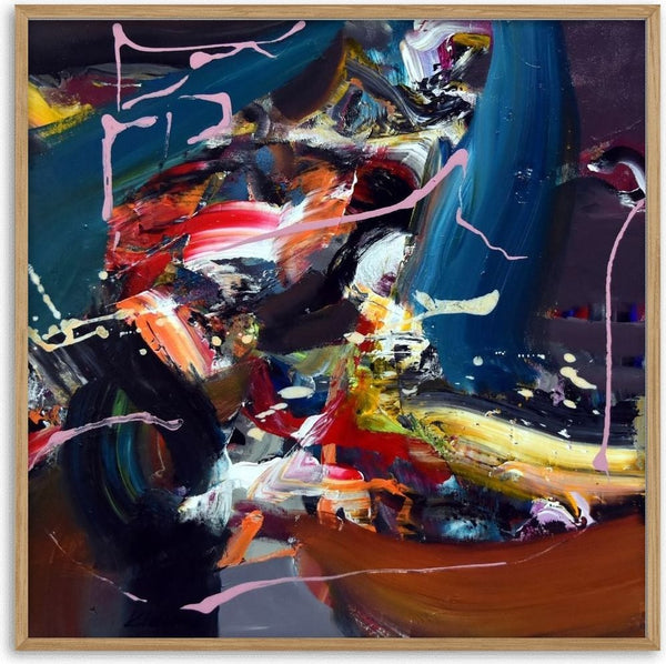 The Wonderful Morning Dreams of Alice (55) by Ovidiu Kloska - abstract of colliding teal, red, yellow and rust strokes with pink drips